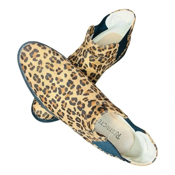 RESTRICTED LEOPARD ANIMAL PRINT SUEDE ANKLE BOOTS SLIP ON BOOTIES SIZE 7.5 - Picture 10 of 11